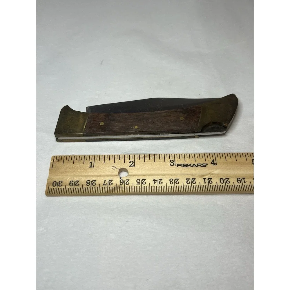 Vintage Folding Lock Back Knife Stainless Blade Wood Handle Pakistan 4